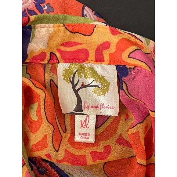 Fig & Flower Colorful Floral Feminine Button Long Sleeve Shirt Blouse Top XL - Picture 7 of 9